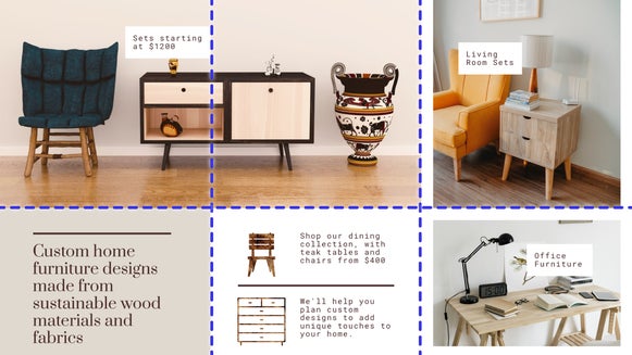 Blue vertical and horizontal guides aligning furniture in collage layout