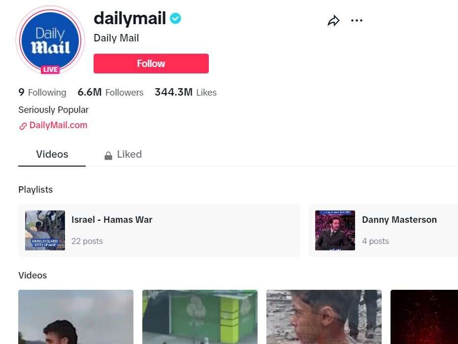 Daily Mail main Tiktok account