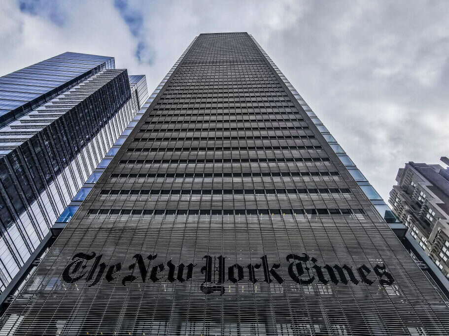 The New York Times building, which also houses The Athletic (which just made a quarterly profit for the first time)