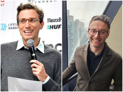 Buzzfeed Inc CEO Jonah Peretti and Independent CEO Christian Broughton are depicted side by side in a photo montage illustrating a story about a new licensing deal the two brands have signed.