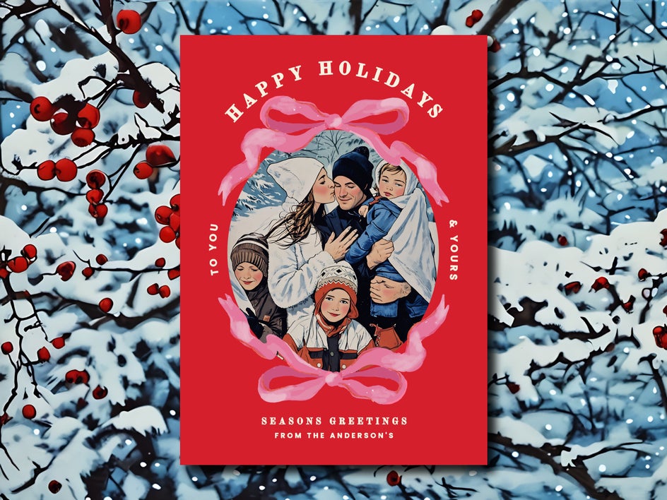 After: Vintage comic effect applied to family photo for a retro style holiday card.
