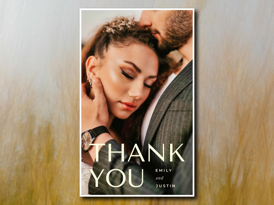 After: Portrait Enhancer applied to wedding thank you card couple.