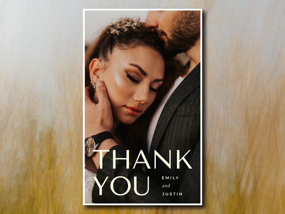 Before: Wedding Thank You card featuring couple newly married couple.