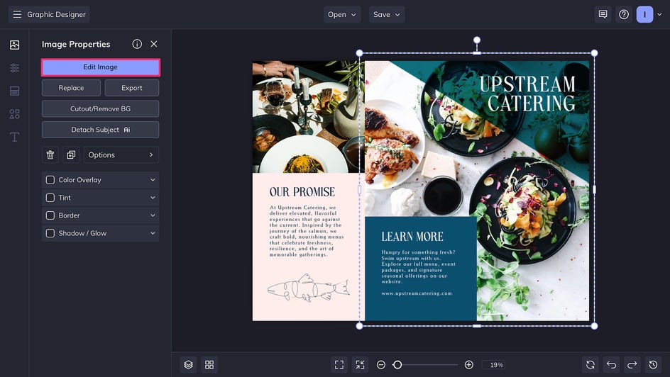 Open photo editor in the brochure maker