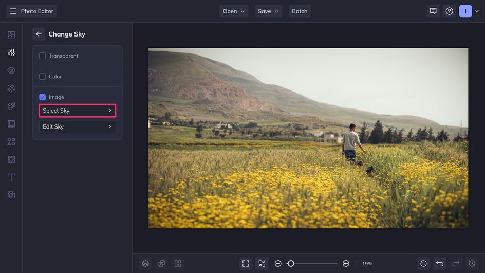 Select new sky menu