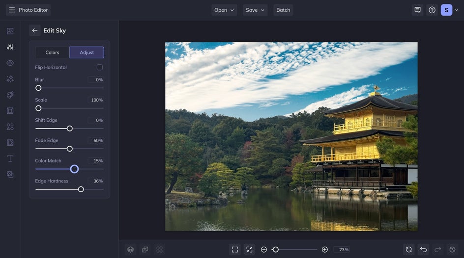 Edit Sky Adjust tab for foreground of travel photo.