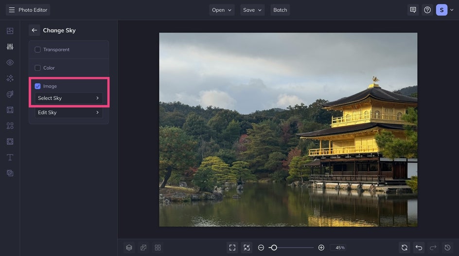 Select sky and choose an image.