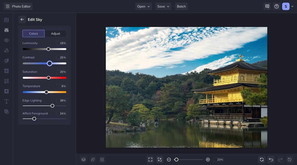 Edit Sky sliders for colors and exposure.