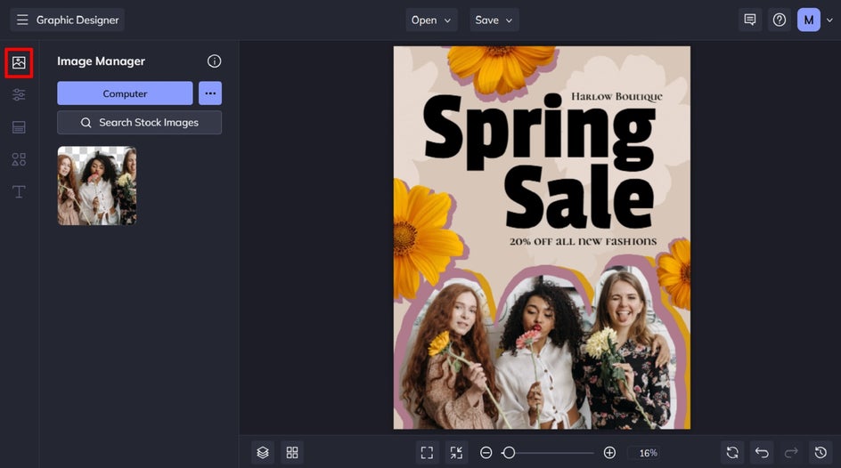Upscale tool interface in Photo Editor showing photo of three women before AI enhancement