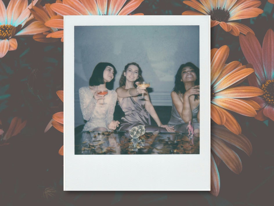 Faded and blurry polaroid with group of girls