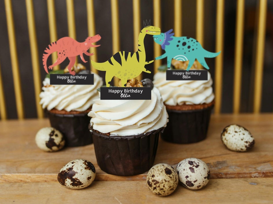 Printable dinosaur cupcake toppers made for free in BeFunky.