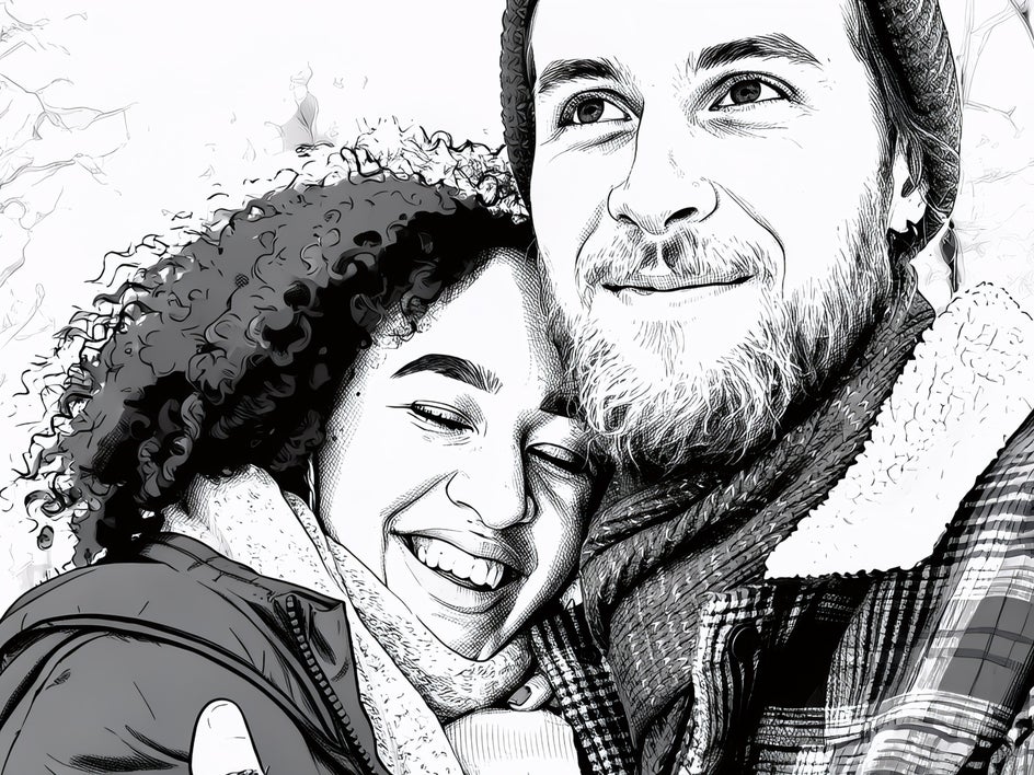 Expressive sketch applied to close up of couple