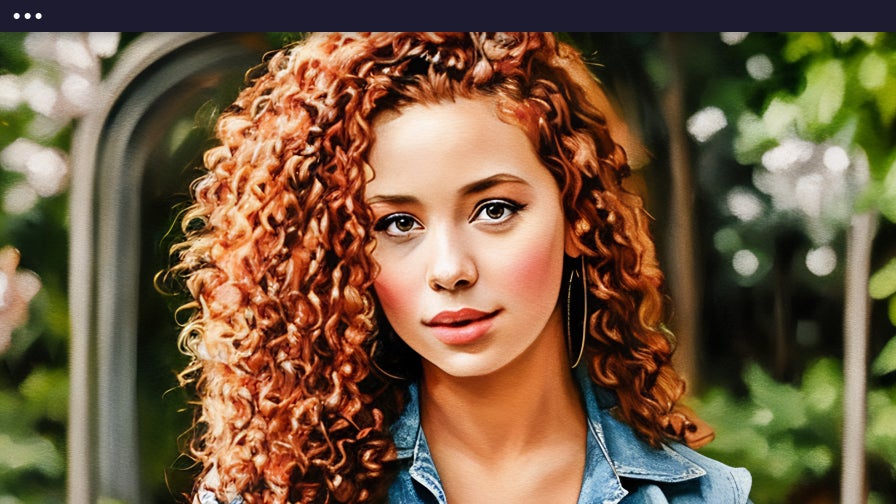 Portrait of a woman with curly hair enhanced using an oil painting effect