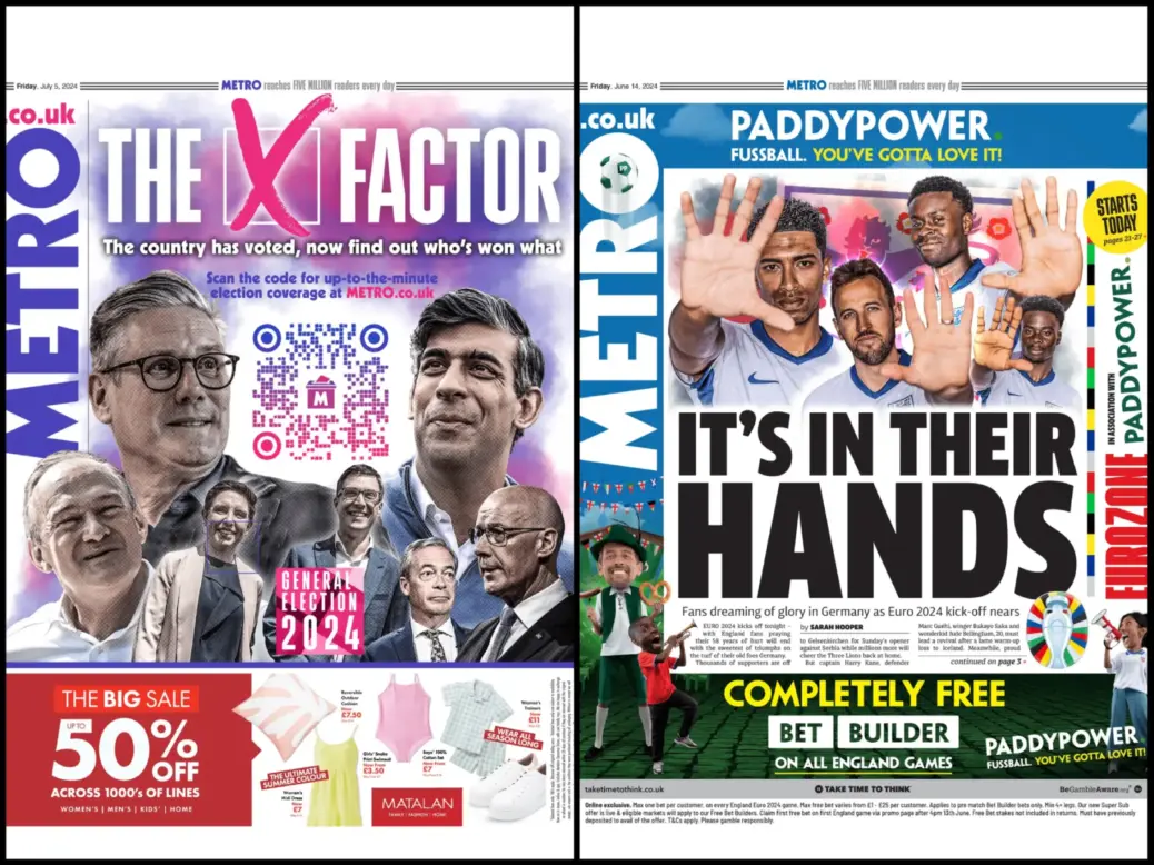 Metro newspaper front pages