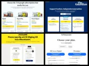 Digital news subscription sign-up pages for Aftonbladet, Telegraph, Guardian and Washington Post